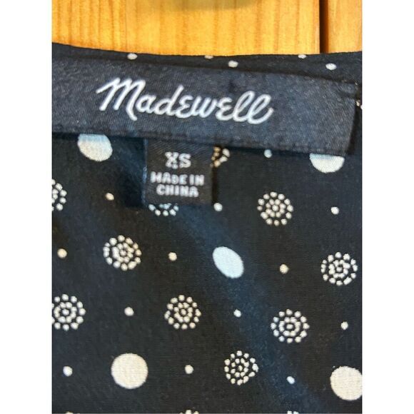 Madewell  Romper Size Extra Small 100% Silk Black White Polkadot  Ruffle Trim Po - Picture 4 of 6